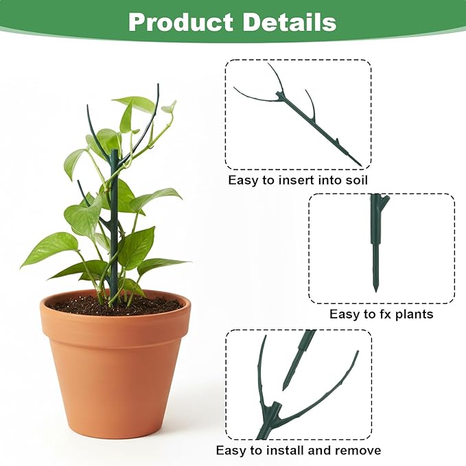Nogeqi 6 Pack Stackable Plant Support Stakes, Plant Stem Support Sticks Structures Pole with Half Round Supporting Rings for Monstera Trellis Indoor Outdoor Garden Accessories