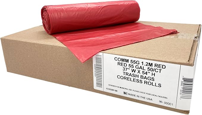 Ultrasac Heavy Duty 55 Gallon Red Trash Bags - (Value 50 Pack) - 1.5 MIL equivalent Industrial Strength Plastic 37" x 54" for 50-55 Gal Cans -Fits Toter, Rubbermaid Brute, Carlislie Bronco etc.