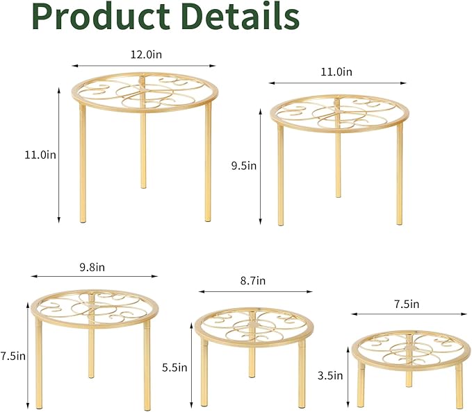 5 Pack Metal Plant Stands,Heavy Duty Potted Holder for Flower Pot, Rustproof Iron Plant Risers, Suitable for Indoor and Outdoor Decoration ,Garden Container Round Supports Rack for Planter