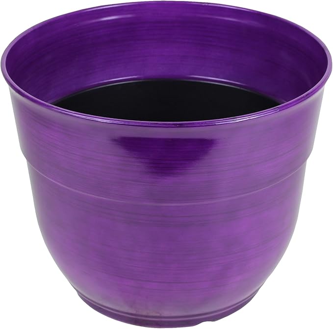 Garden Elements Indoor/Outdoor Glazed Brushed Happy Plastic Planter, Large, Dark Purple, 15"