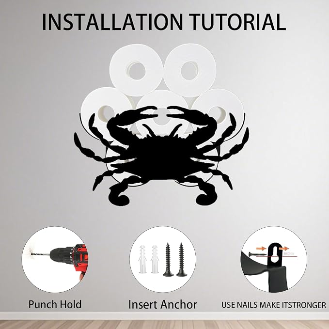 Crab Toilet Tissue Holder,Animal Paper Holders,Decorative Metal Papers Holder,Funny Toilet Animal Storage for Bathrooms,Bathroom Paper Organizer for Extra 8 Rolls Wall Mounted Art Decor