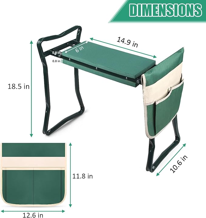 FozsKeylf Garden Kneeler and Seat, Soft EVA Kneeling Pad Stool with Tool Pouch, Heavy Duty Foldable Gardener Stool, Green