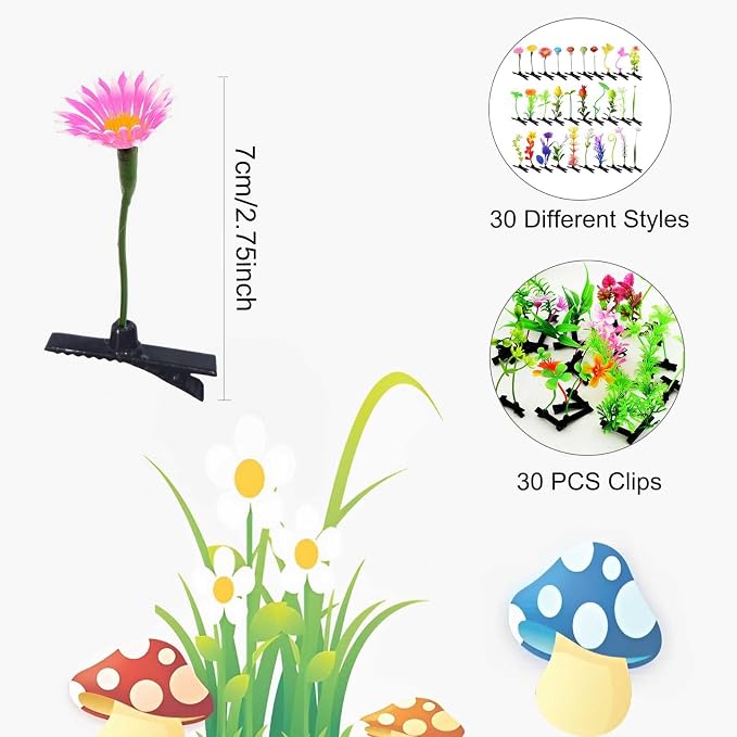 30 Pcs Bean Sprout Hair Clips, Tianhoudeger Mixed Style Plant Hairpins Hair Clip Little Grass Barrette Flower Mushroom Butterfly Headwear Hair Accessories for Women Girl School Home Party Christmas