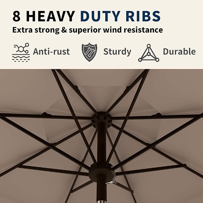 10FT Patio Umbrella 3 Tiers Outdoor Market Umbrella w/Push Button Tilt, Crank, UV and Waterproof Table Umbrella for Garden, Pool, Backyard, Deck, Lawn, Beige