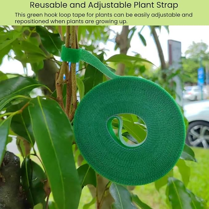 Plant Ties Hook and Loop Garden Tapes 1/2'' Wide Fabric Fastening Tape Double Sided Self Gripping Strap Reusable Adjustable Cable Ties Garden Vines Ties, Soft Plant Tie (1/2 Inch x 32 ft, Green)