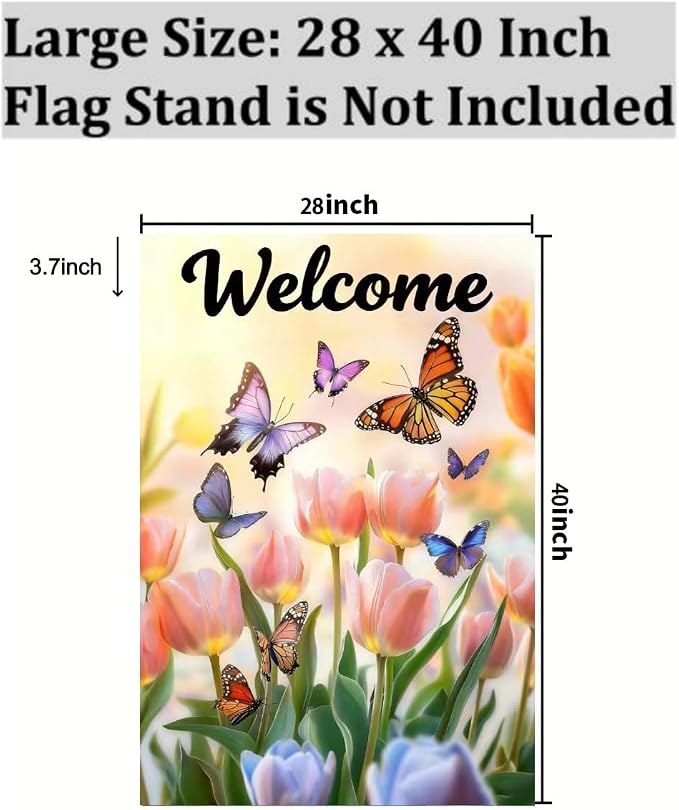 House Flags for Outside 28 x 40 Double Sided, Large Garden Flag Spring Summer Tulip Welcome Outdoor Flags Seasonal Farmhouse Outdoor Yard Décor
