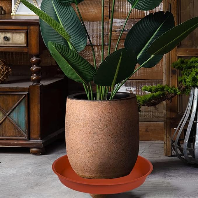 2 Pack of 18 19 inch Plant Saucer Tray (16.5 inch Base), 2.7" Depth, Heavy Duty Plastic Saucer 19" Round, Plant Tray for Pots, Flower Plant Saucers for Indoors (19 inch, Terracotta)