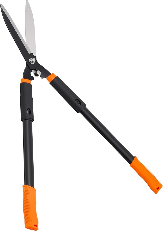 Hedge Shears, 31-Inch Garden Shears with Adjustable Handle, Sharp Blade & Comfortable Grip, Hedge Clippers for Hedges - Black/Orange