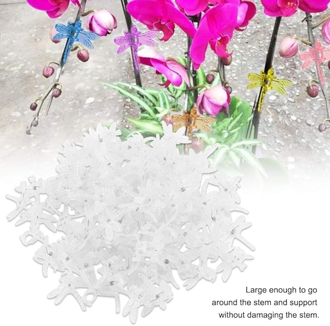 Watris Veiyi 100Pcs Plant Orchid Support, Garden Dragonfly Orchid Clips, Portable Cute Flower Vine Clips (Transparent)