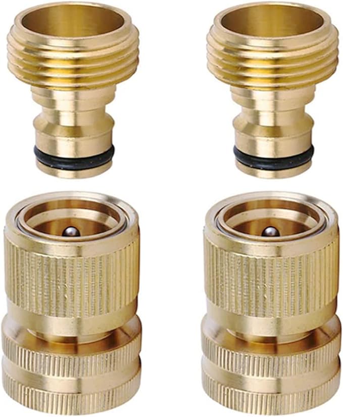 Brass Hose Quick Connect, 3/4 Inch GHT Thread Garden Hose Quick Connector No-Leak Water Hose Quick Connect Fittings Male and Female - 2Packs