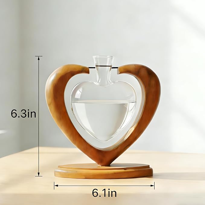 Plant Propagation Station, Heart-Shaped Hydroponic Glass Vase with Solid Wooden Stand, Rooting Vase for Cuttings, Gifts for Plant Lovers Mom Wife, Home Office Wedding Tabletop Decor