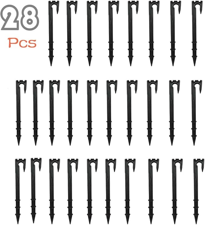 28PCS Soaker Hose Stakes Garden Hose Stake Hose Holder Stake Hose Guide Stake Water Hose Stake1/2inch 1/4inch 5/32inch Black