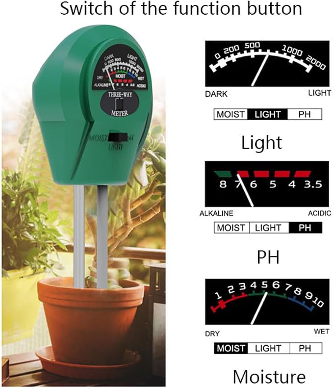 Soil Meters,Soil Test Kit, 3-in-1 Soil Moisture Meter, Soil pH Meters for Garden,Lawn,Farm Indoor&Outdoor White