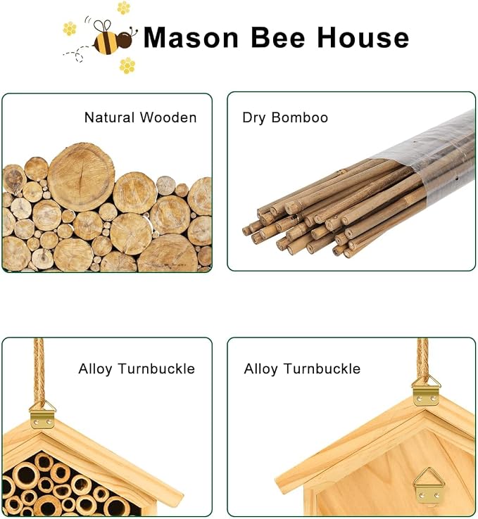 vensovo Mason Bee House - Natural Bamboo Bee Habitat Hotel for Carpenter, Pollinating, Leaf Cutter Bees