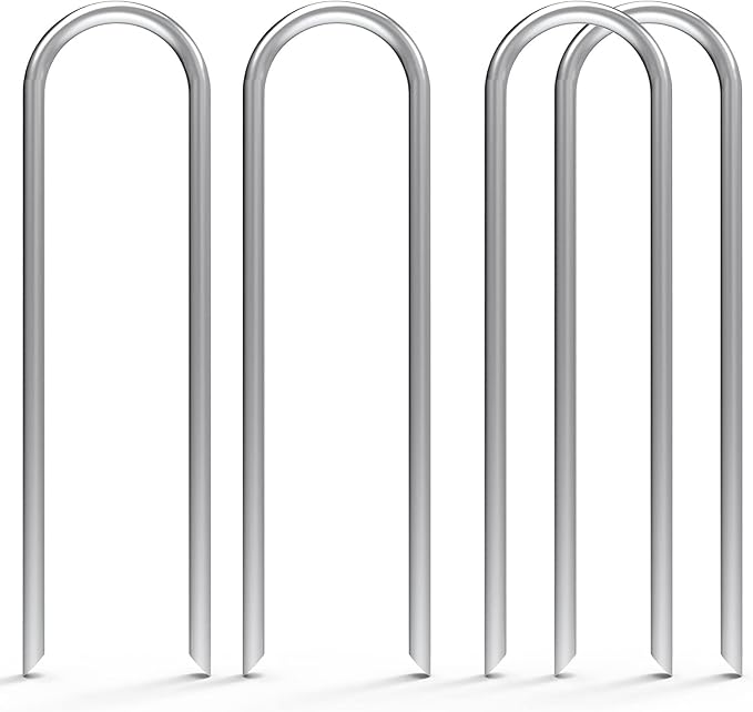 MySit 6 Inch 24 Pack U Shaped Garden Stakes, Heavy Duty 11 Gauge Galvanized Drip Irrigation Stakes Landscape Staples for 1/2" to 1" Soaker Hose, Weed Barrier, Yard Decorations, Fencing