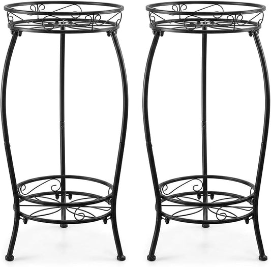 2 Pack 27.1" Tall Plant Stands Indoor Outdoor, 2-Tier Heavy Duty Metal Plant Stand with Rustproof Pot Holder Rack for Patio, Balcony, Garden, Living Room & Corner Decor – Black