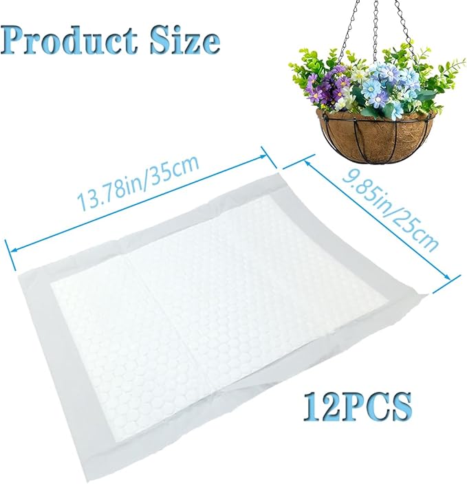 12Pack Self Watering Liners for Hanging Plants Basket,10 X 14” Plant Basket Insert Watering Devices Coconut Liner Auto Watering Mat for Outdoor Window Box Pot (12, White)