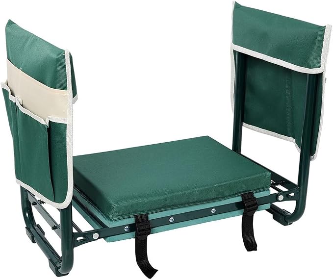 Garden Kneeler and Seat, Foldable Heavy Duty Garden Stool with Tool Pouches, Wide Kneeling Bench and Gardening Seat, 330 lbs Capacity, No Assembly Garden Bench for Women, Men and Seniors