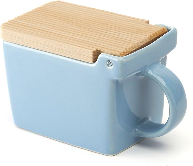 ZERO JAPAN Bee House Premium Salt Box with Hinoki Lid - Container for Sea Salt and Spices - Elegant Cellar for Kitchen Countertop - Ocean Blue, 16 oz
