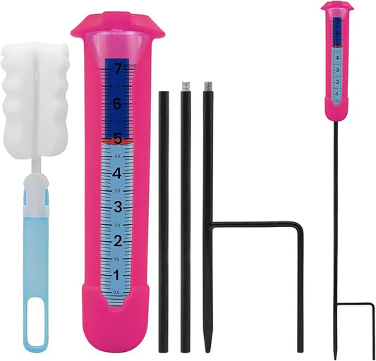 Upgraded Rain Gauge Outdoor, Freeze Proof Rain Gauge with Silicone Cover & Levelling, Large Clear Numbers and Adjustable Height Decorative Rain Measure Gauge with Float Marker for Yard, Garden, Lawn