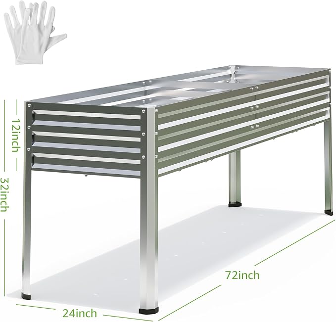 Galvanized Raised Garden Bed with Legs, 72×24×32in Large Metal Elevated Raised Planter Box with Drainage Holes for Backyard, Patio, Balcony, 700lb Capacity