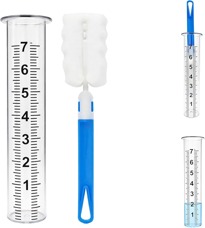 7'' Plastic Rain Gauge Replacement Tube, Durable Thick Plastic Rain Gauge Tube with Cleaning Brush,Cold Resistance Crack Resistance for Garden Yard Lawn Outdoor Use
