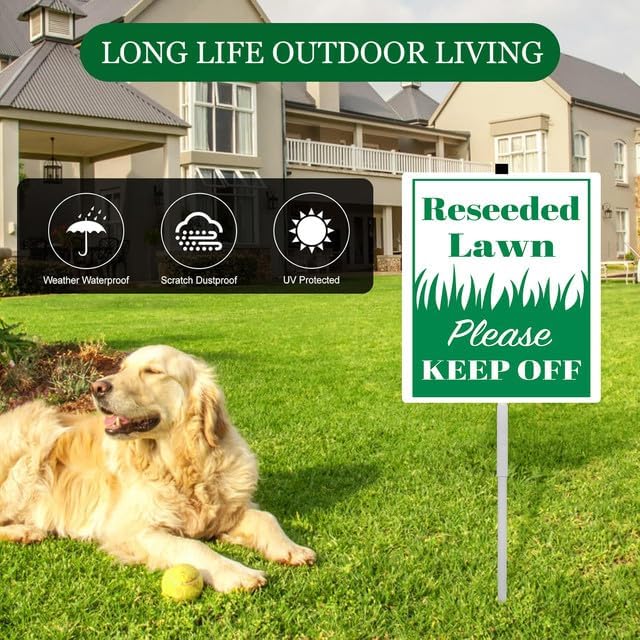 Reseeded Lawn Please Keep Off Yard Sign With Stakes 8x12 inches Rustproof Reflective Aluminum Stay Off Grass Lawn Sign Stand for Home Garden Outdoor