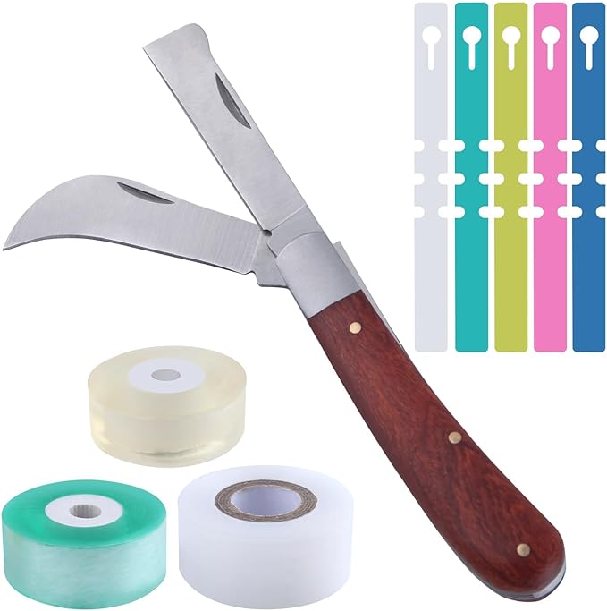 SPEEDWOX Grafting Gardening Knife Double Blades Garden Knife For Budding Pruning With 3 Rolls Grafting Tape And Tree Tags Garden Grafting Tool Grafting Tape For Fruit Trees