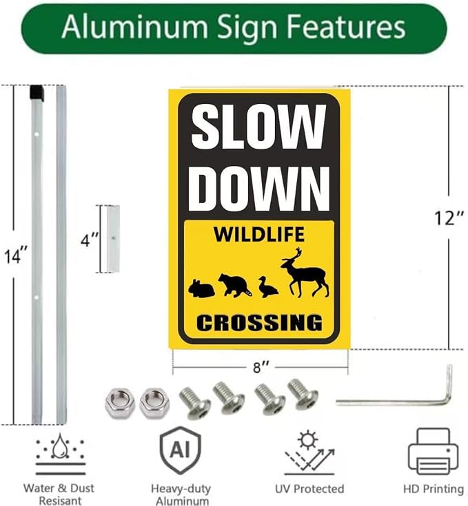 Wildlife Crossing yard Sign With Stake Slow Down Sign For Neighborhoods Yard Farm Aluminium Caution 8x12in Farm Decorations Yard Lawn Walkway Decorations Animal Signs
