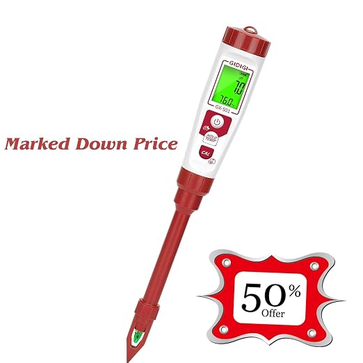High Accuracy Digital pH Meter with Thermometer | For Soil, Garden, Water, Plants, Solution and Food, LCD Display, Calibration Powder Included, Plastic Protective Cap