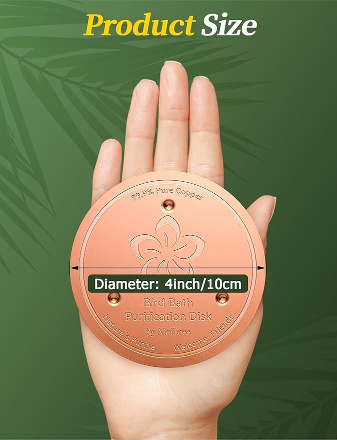 Mellbree 2-Pack Bird Bath Copper Disc, 0.6mm Flower-Style Reinforced 99.99% Pure Copper Disk for Physical Safe Clean Water, Universal Compatible with Outdoor Birdbaths, Bowl (Flower)