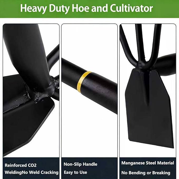 Hoe and Cultivator, Hoe Garden Tool, Hand Hoe Cultivator Garden Tool, Thickened Manganese Steel, Garden Hoe for Weeding, Planting, Loosening Soil, Digging，No Assembly Required