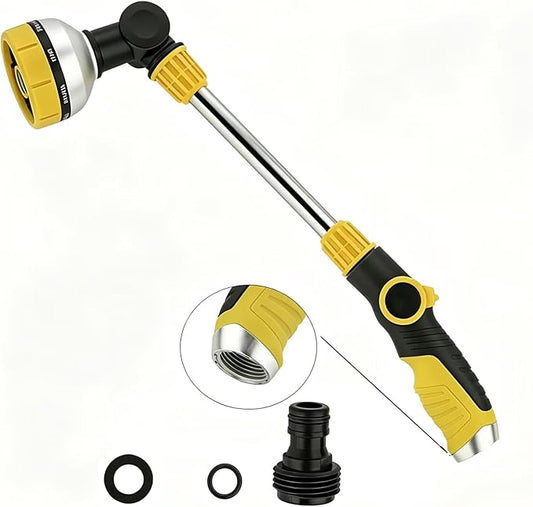 17.5" Watering Wand with Thumb Control & 180° Water Nozzle | 8 Spray Modes garden hose wands for High-Pressure Cleaning, Pet Bathing, Gardens, Hanging Baskets | Fits Standard Garden Hoses (yellow)