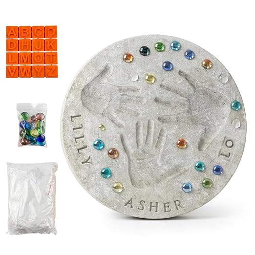 DIY Handprint Stepping Stone Kit for Family, Large Garden Stone Kit Personalized Keepsake, Weatherproof Craft Gift Set for Indoor Outdoor Display (13.38 Inch)