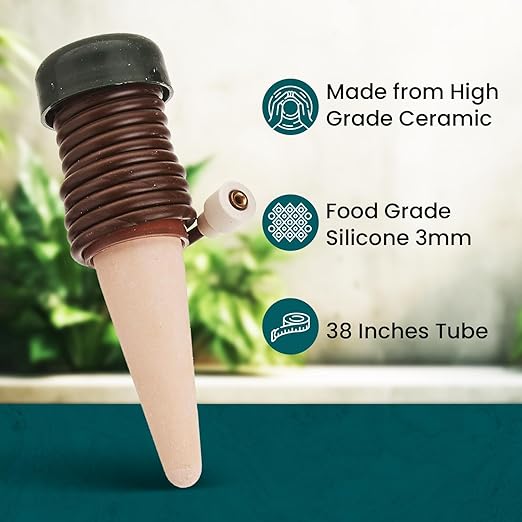 Blumat Classic Self-Watering Stakes - Prevents Overwatering and Underwatering for Healthy Growth While You are Away - Ideal for Indoor Plant Watering, 12 Pack, w Adapter