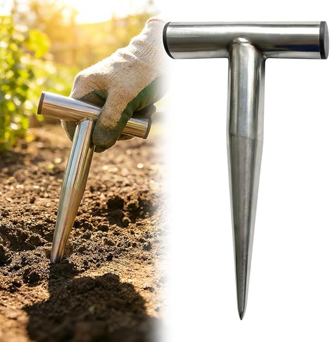 Stainless Steel Plant Hole Digger, Handheld Garden Dibber, Seed Planter Tool for Sowing, Fertilizing, Transplanting, Bulb,Vegetable Seed Planting, Pointed Garden Loosening Tool (2, L)