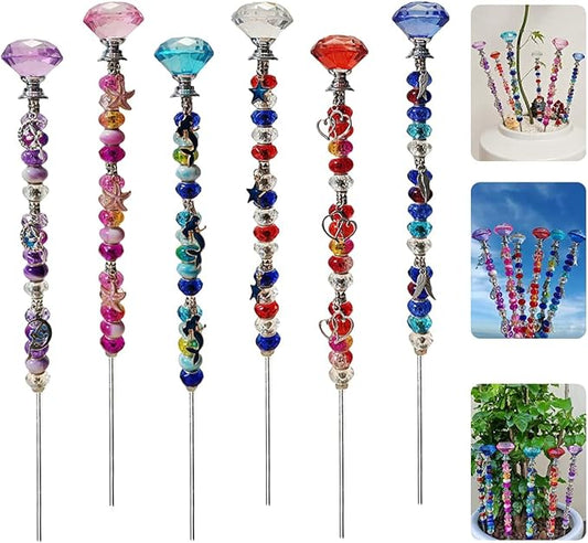 140Pcs DIY Garden Stakes Decorative Beadable Items for Different Festivals Fairy Wand Beaded Garden Stakes Kit Fairy Garden Accessories Outdoor (Diamonds)
