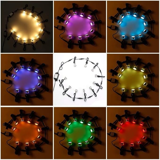 Sumaote LED Deck Lights Kit RGBW 30pcs Φ1.22 Low Voltage Recessed Deck Lamp In-ground Lights Waterproof Outdoor Yard Path Stairs Steps Landscape Decor, Multicolor & Warm White Lighting, Black Shell