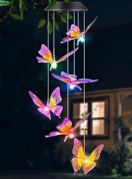 DesGully Butterfly Wind Chimes, Solar Wind Chimes/Wind Chimes for Outside Color Changing (Gifts for mom/Gift for Grandmom/Gift for Women) Thanksgiving Gift Butterfly Gift