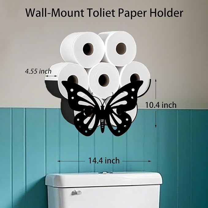 Butterfly Toilet Tissue Holder,Animal Paper Holders,Decorative Metal Papers Holder,Funny Toilet Animal Storage for Bathrooms,Bathroom Paper Organizer for Extra 8 Rolls Wall Mounted Art Decor