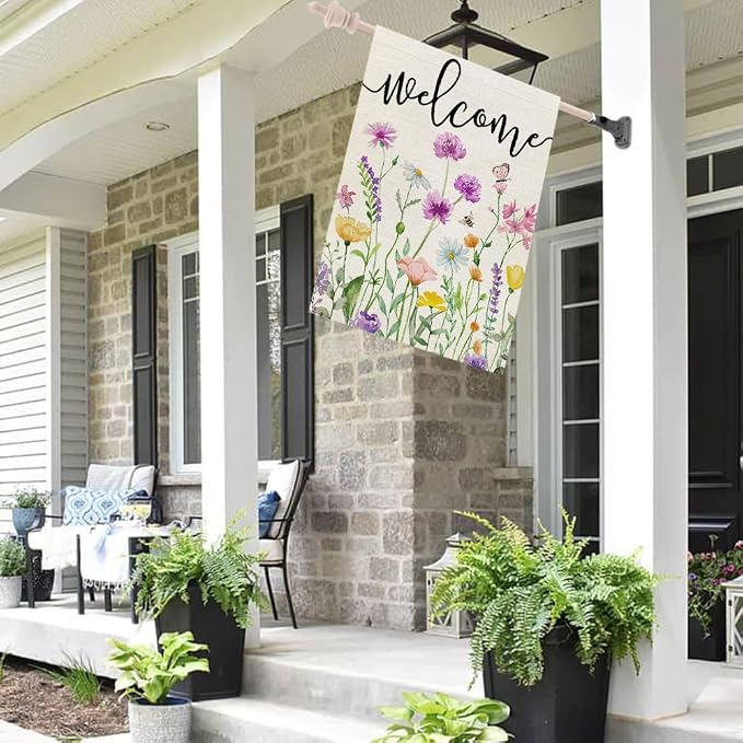 CROWNED BEAUTY Spring House Flag Floral 28x40 Inch Double Sided for Outside Welcome Burlap Large Big Yard Holiday Decoration CF741-40