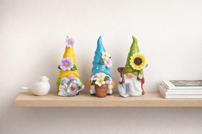 Hodao Summer Decorations for Home - Colorful Garden Gnomes Figurines with Flowers & Tools – Spring Summer Indoor Decor for Table, Lawn, Window Sill – Gift for Garden Lovers