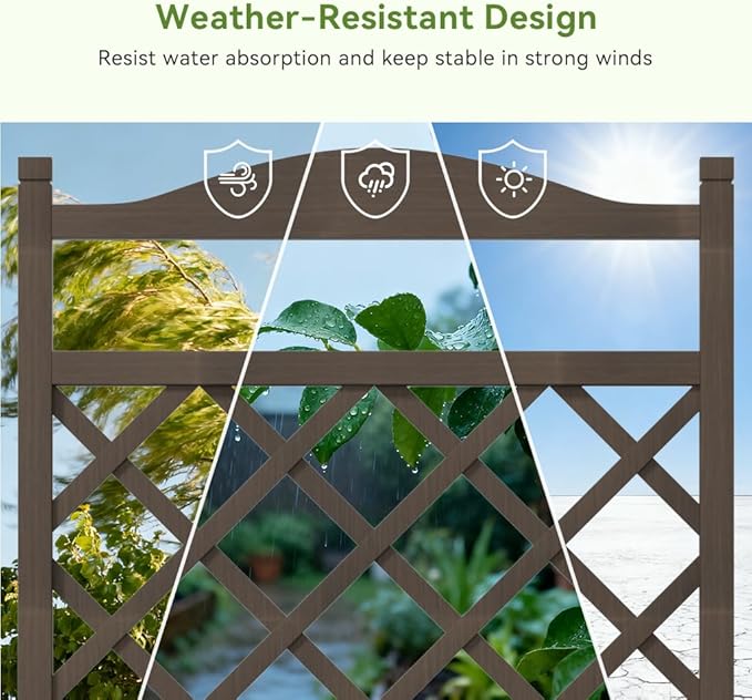 COMHOMA Planter Box with Trellis and Wheels, 48In Elevated Raised Garden Bed, Drainage Holes, Outdoor Lattice for Climbing Flowers, Vegetables, Patio Balcony, Brown