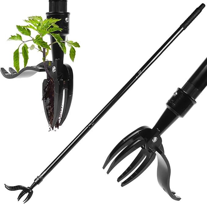 Stainless Steel Weed Puller Tool, 4 Claw Portable Weeding Tool, Gardening Hand Weeder Tools with Long Handle for Weed Pulling Digging Planting, Weed Remover for Garden Lawn Yard Patio