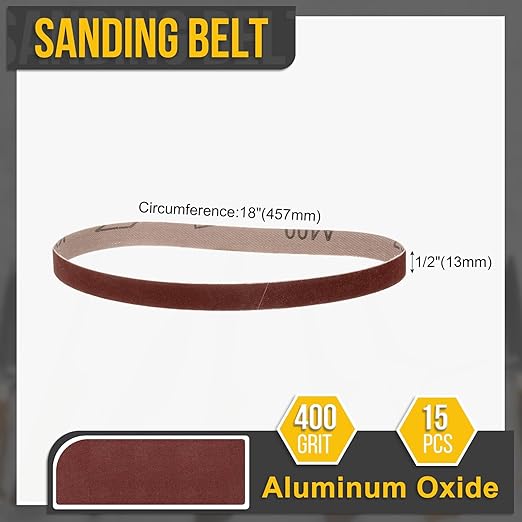 1/2 x 18 Inch Sanding Belt, 15 Pcs 400 Grit Knife Sharpener Belts Work Sharpening for Belt Sander Knife Carving Tool Metal Working