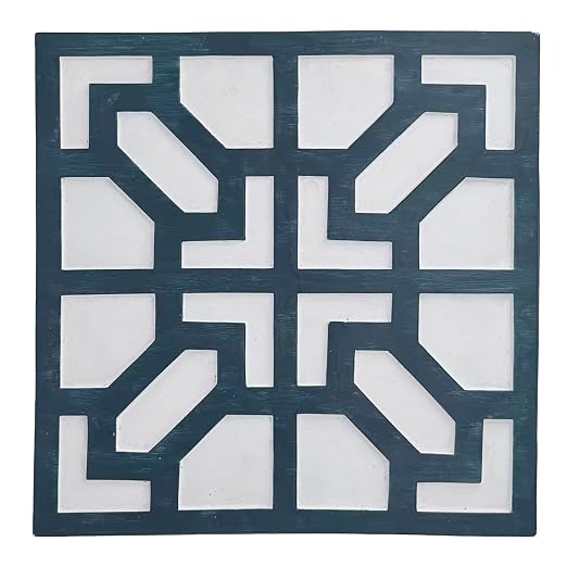 2 Pack Square Stepping Stones, 10” Cement Garden Path Stones in Moroccan Tile Design, Modern Geometric Outdoor Patio Decor, Weather-Resistant (Midnight Indigo)