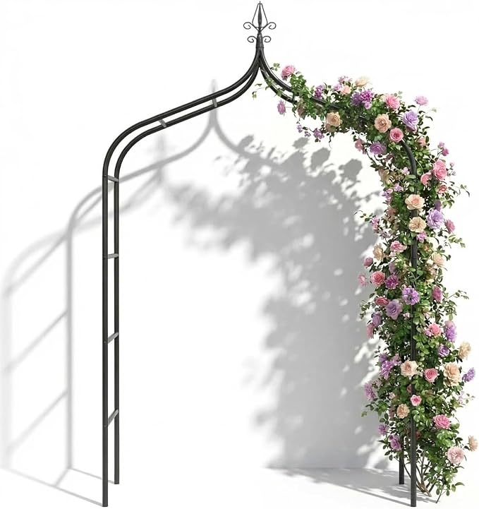 Thickened Metal Garden Arch,16mm Pipe Diameter Heavy-Duty Gothic Garden Arbor for Climbing Plant Roses Vines, Garden Patio Bridal Party Decoration Wedding Arch (Black, XL)