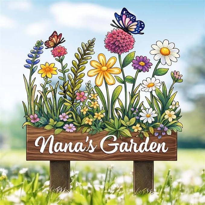 Personalized Metal Yard Sign for Mother's Day, Butterfly & Flower Garden Stake, Gift for Garden Lovers, Garden Decor, Christmas Decoration