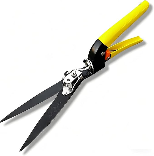 Grass Shears with 90° Rotatable Head, Hand Clippers for Lawn Edges and Garden Trimming, Safety Lock, Spring-Loaded