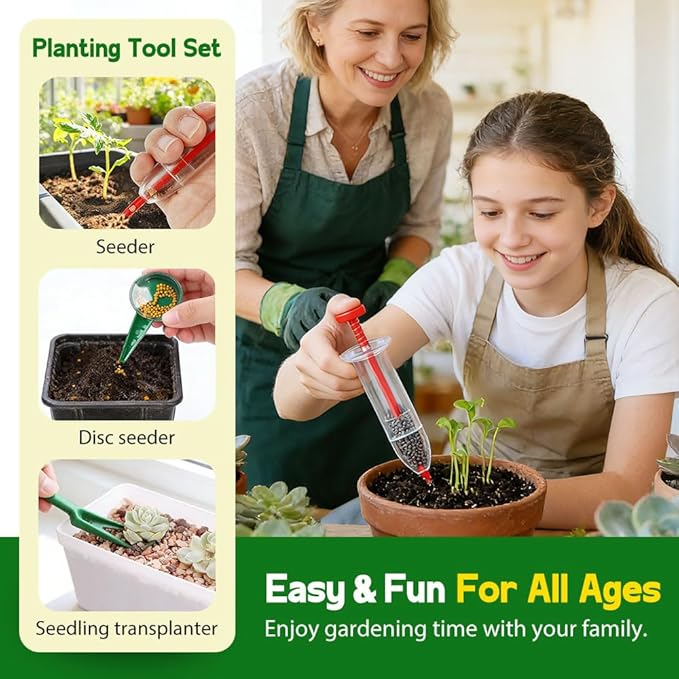 Mini Seed Spreader, 2026 New Seed Planter Tool Manual Seedlings Dibber and Widger Set, Sowing Seed Dispenser with 5 Speeds for Tiny Seeds (Yellow,6Pcs)